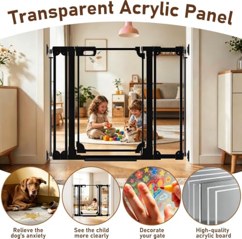 40" Extra Tall Clear Acrylic Dog Gate 48.42 (Black / 48.42-57.08"W x 40"H)