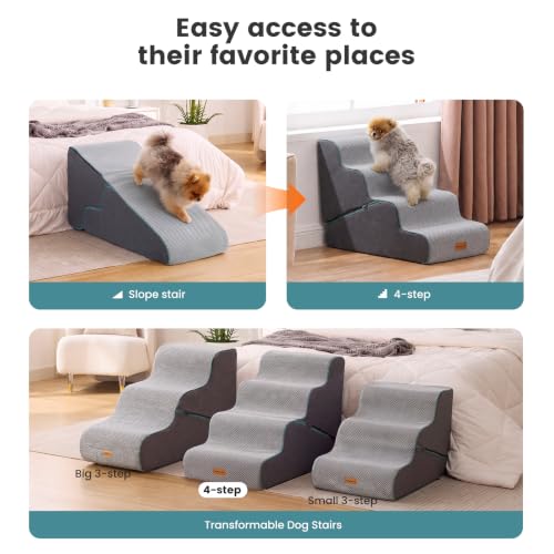 Dog Stairs for Small Dogs 22" H (Grey / Update 2in1 33"D x 15.7"W x 22"H)