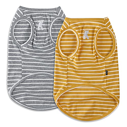 Dog Shirt Soft Cotton Tank Top Lightweight Yellow & Light Grey 4XL (Yellow + Light Grey / 4XL-(35~55lb) | Chest(~31"))