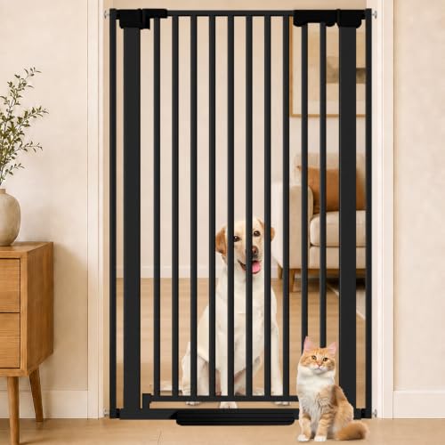 51'' Extra Tall Cat Gate Barrier for Doorways Hallways (Black-51"tall / 30''-32.6''Wide)