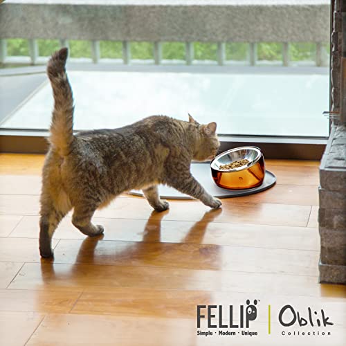 Pet Oblik Whisker Fatigue Cat Food Bowl Raised Stainless Steel Shallow Dish (Gold / 0.5 Cups Shallow Dish)