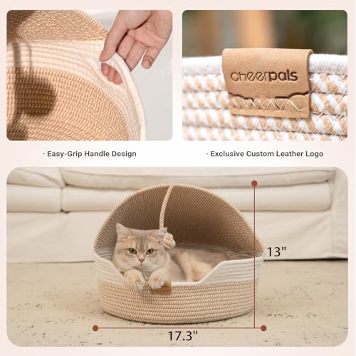 Cat Basket Bed with Washable Cushion and Ball Rope Cotton (White)
