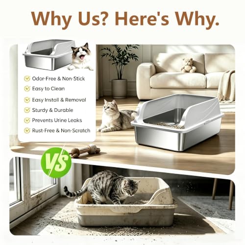 2 Pack Stainless Steel Litter Box Large Easy Clean 2 (Light Grey 2PACK XL)