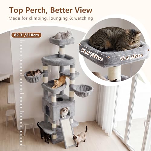 Cat Tree 82.7″ Extra Tall Cat Tower for Large Cats Adult HCT063W (82.7 inch / Light Gray)
