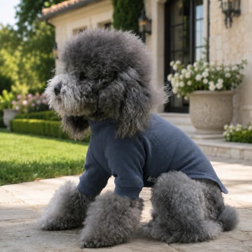 Ribbed Dog T Shirt Cotton Knitted Dog Sweaters for All Season Pet T (L (for Small Medium Dog) / Grayish blue)