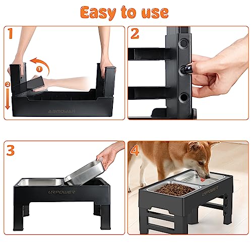 Raised Dog Bowls 4 Height Adjustable Elevated Bowl Stand (Carbon Black)