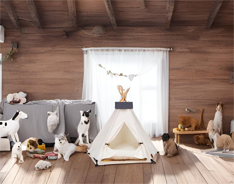 Pet Teepee Dog & Puppy Cat Tents Tipi Bed Portable Houses (M:Size fits 9kg/20lbs (pets))