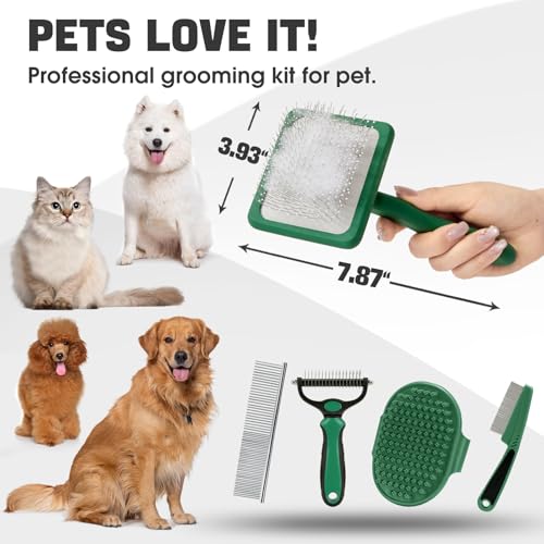 Dog Slicker Brush for Dogs Grooming Kit 5PCS Long Haired Doodles (Green)