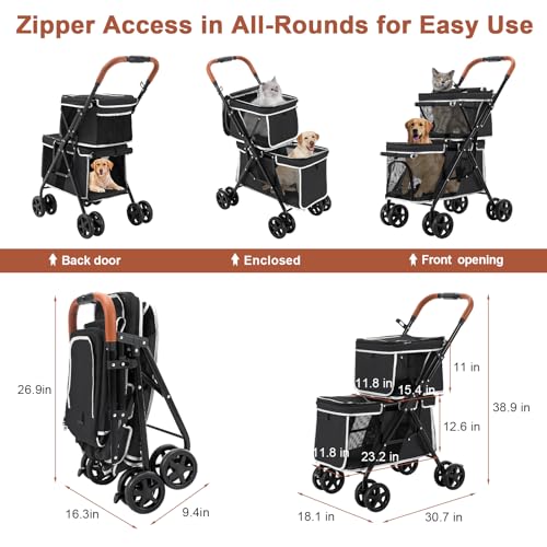 Double Pet Stroller for 2 Dogs & Cats (Black)