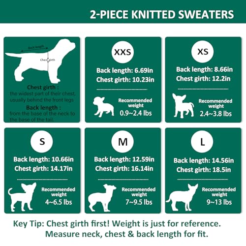2 Pieces XXS Dog Sweater Teacup Dog Clothes Turtleneck Dog Sweater Winter Dog Clothes for Small Dogs Boy Girl (XX-Small / Green-Purple)