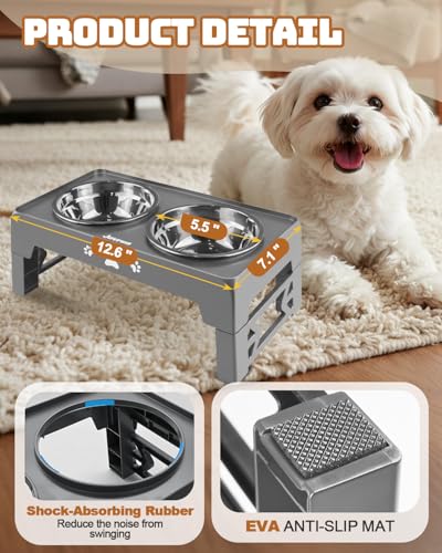 Elevated Dog Bowls for Small Dogs and Cats (for Small Dogs and Cats 2 Basic Bowls / Grey)