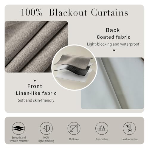 100% Self Adhesive Blackout Curtains (59"W x 72"L (Pack of 1) / Light Brown)
