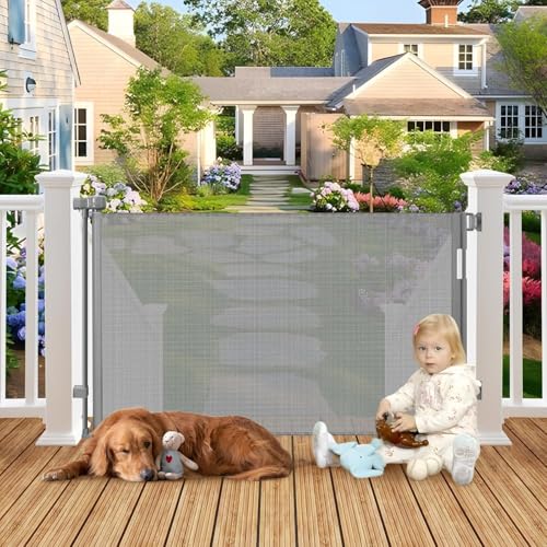 Weatherproof Outdoor Retractable Dog Gates (Gray / 35" X 72")