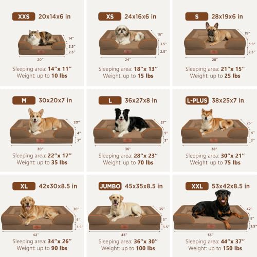 Waterproof Orthopedic Dog Beds for Extra Large Dog (53.0"L x 42.0"W x 8.5"Th / Brown)