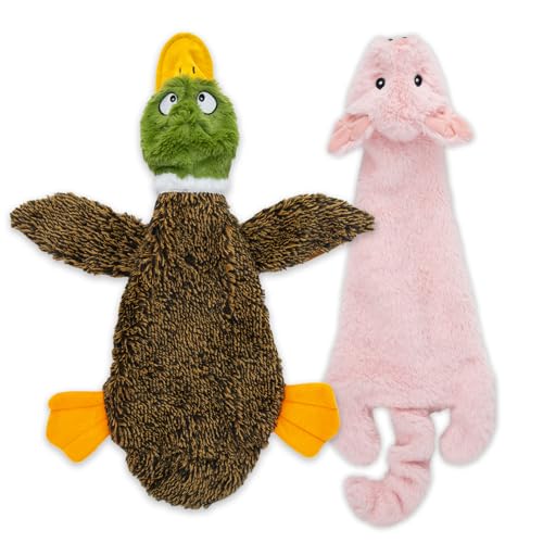 2-in-1 Stuffless Squeaky Dog Toy - Wild Duck, Pig, Large (Multicolor/Pig & Wild Duck / Large)