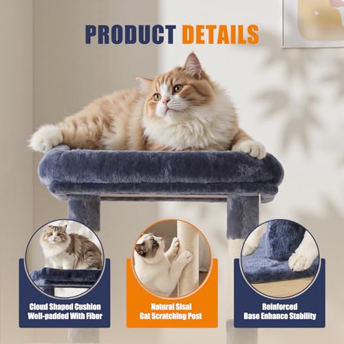 63 Inch Cat Tree Tower with Natural Sisal Scratching Post (Dark Grey / 63IN)