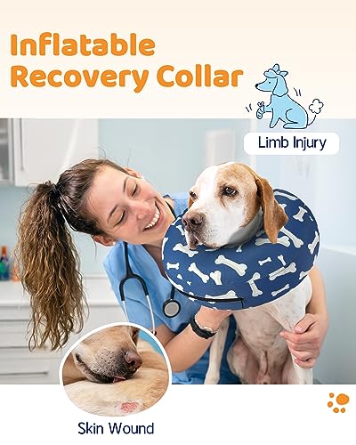 Inflatable Dog Cone Collar Alternative After Surgery (T Bone Navy / L(Neck 12"-16"))