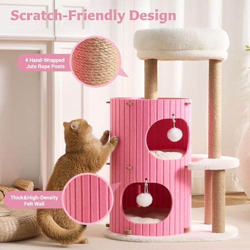 Modern Cat Tree for Indoor Small & Medium Cats (Blush Pink-36")