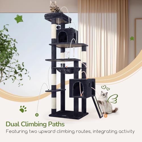 F70 Pro Heavy Duty Cat Tree Tower for Indoor Cats Large Adult (70inch / Dark Grey)