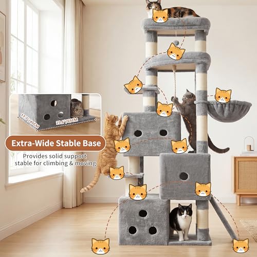 Cat Tree, 74-Inch Streamlined Cat Tower for Large Cats HCT061W (74 inch / Light Gray)
