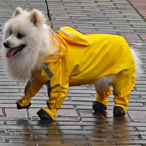Dog Raincoat with Boots (Yellow Flower (detachable tail) / XS (1-3lb))