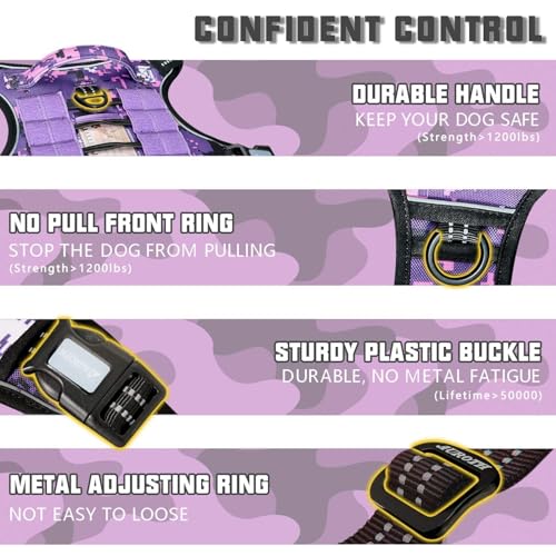 Dog Harness for Large Dogs (Camo - Purple Camo / L(Neck:18-29",Chest:24-37"),45-80 lbs)