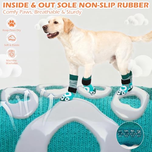 Dog Socks to Prevent Licking Paws with Grippers for Hardwood Floors Anti Slip (Green / Small)