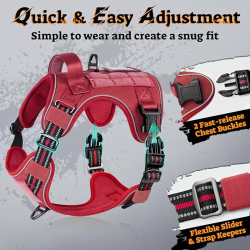 Tactical Dog Harness Medium Sized (M(chest:20.1"-33.9",neck:17.7"-22.3",back:7.5") / Red)