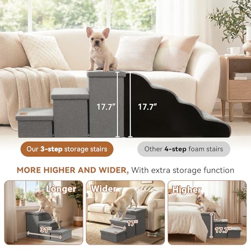 Dog Stairs with Storage (Grey No Condo / 3)