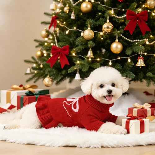 Bowknot Dog Sweater Dress for Small Dogs Girl (X-Large (21-28lbs) / Red)