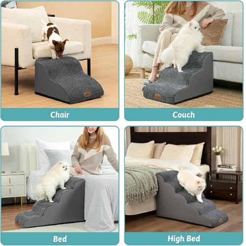 Wide Dog Stairs for Small Dog 19.7" H (Charcoal Grey / Wide:17.7"x28"x19.7")