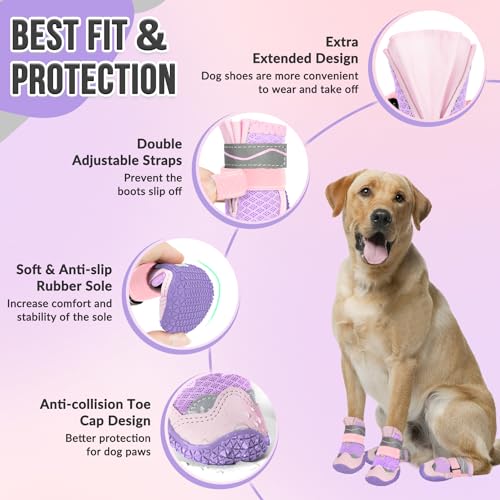 Dog Shoes for Large Small Medium Dogs (Pink / #8 (Width 3.0 inch) for 74-91 lbs)
