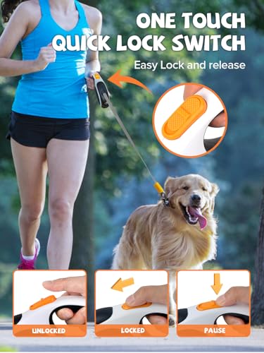 Retractable Dog Leash with LED Flashlight (Black-White)