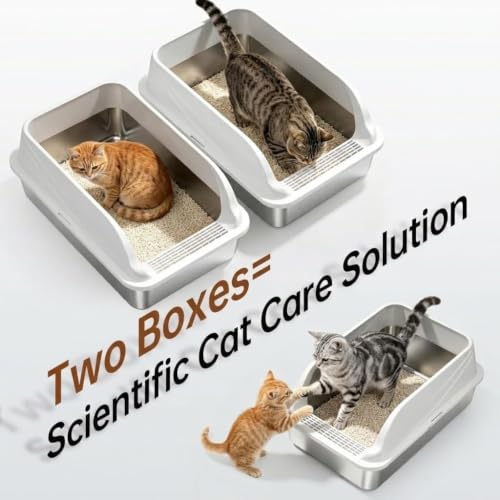2 Pack Stainless Steel Litter Box Large Easy Clean 2 (Light Grey 2PACK XL)