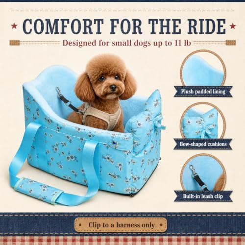 Console Dog Car Seat Up to 11lbs (Blue daisy)