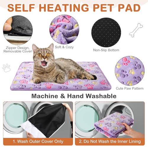 4 Pack Self Heating Cat Bed Cat Self Warming Pad with Removable Cover Extra Warm Thermal Pet Pad Washable Pet Crate Mat Anti Slip Kennel for Indoor Outdoor Pets (16 x 20 Inches)