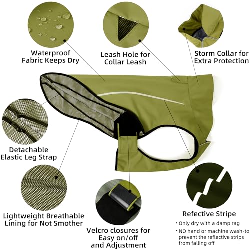 Dog Raincoat Adjustable Waterproof Reflective Rain Jacket for Small Medium Large Dogs (M Chest 26"-32" / Lime Yellow)