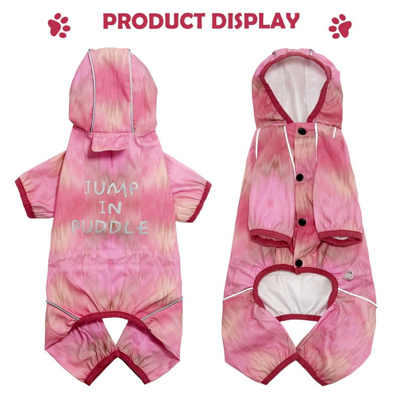 Dog Raincoat Waterproof Full Coverage Softshell Jacket (S-Back(9.5-11.4″) | Weight(8-12lbs) / Pink Watercolor)