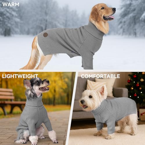Dog Sweater Long Sleeve Warm Knit Sweaters for Medium Dogs Boy Girl (Grey / X-Large)