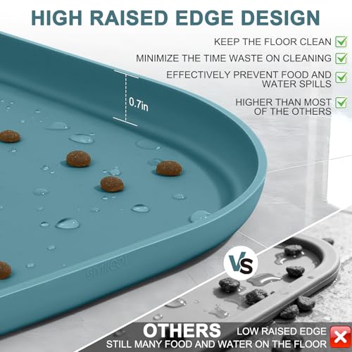 Waterproof Silicone Pet Food Mat with Raised Edge for Dog & Cat (12"L x 12"W / Slate Blue)