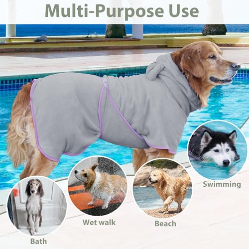 Dog Bathrobe Super Absorbent Towel Robe (Grey / Large)