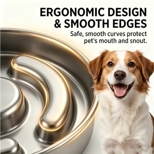 Slow Feeder Dog Bowl Stainless Steel (2 Cups/ 1.6" Deep (Max 4Cups))