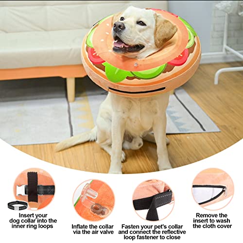 Dog Cone Collar Alternative After Surgery (Hamburger Donut / XL(Neck:18"-21"))