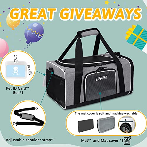 Small Pet Carrier 17" L x 11" W x 9.5" H Airline Approved (17.0"L x 11.0"W x 9.5"H / Grey)