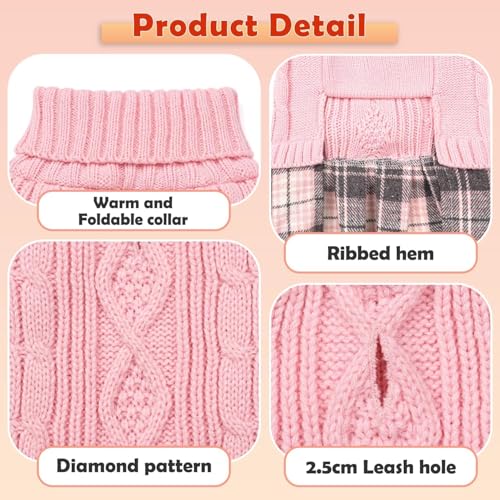 Small Dog Sweater Dress with Bowtie Turtleneck (X-Small (2-5lbs) / Pink)