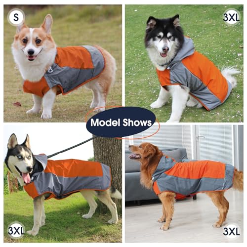 Dog Raincoat Waterproof & Windproof Dog Rain Jacket with Reflective Strips for Rainy Walks (3X-Large / Orange)