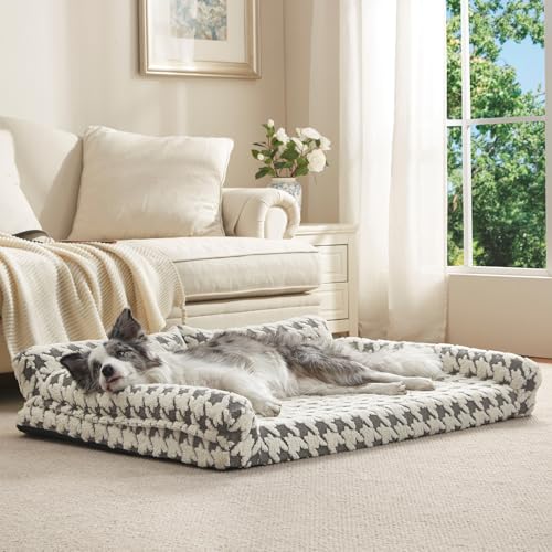 Orthopedic Dog Beds for Medium Dogs Washable (Grey Plaid / M(28"x22.8"x9.4"))