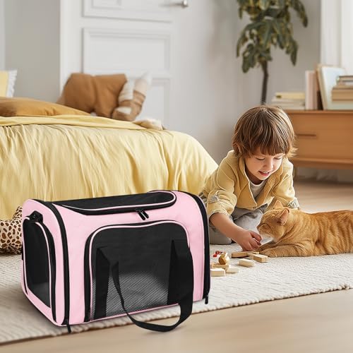 Cat Carrier Soft Up to 16 Lbs (17.0"L x 11.0"W x 11.0"H / Pink)