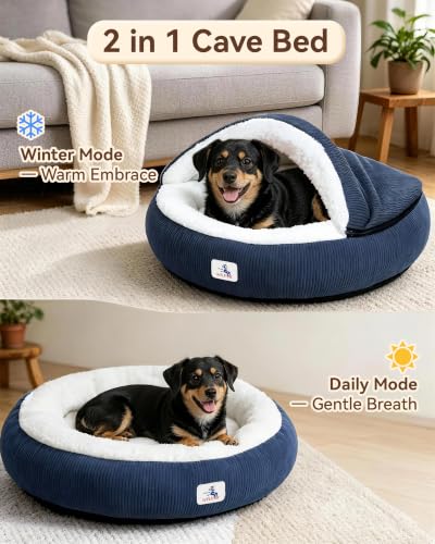 Calming Cozy Dog Cave Cover Bed (Blue)