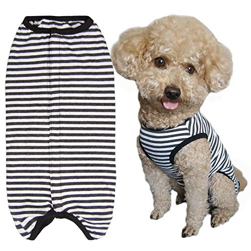 Dog’s Recovery Suit Post Surgery Shirt for Puppy (Medium / black white stripe)
